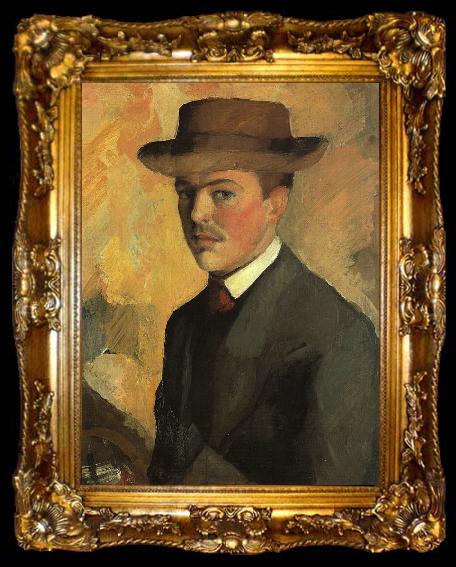 framed  August Macke Self Portrait with Hat  qq, ta009-2